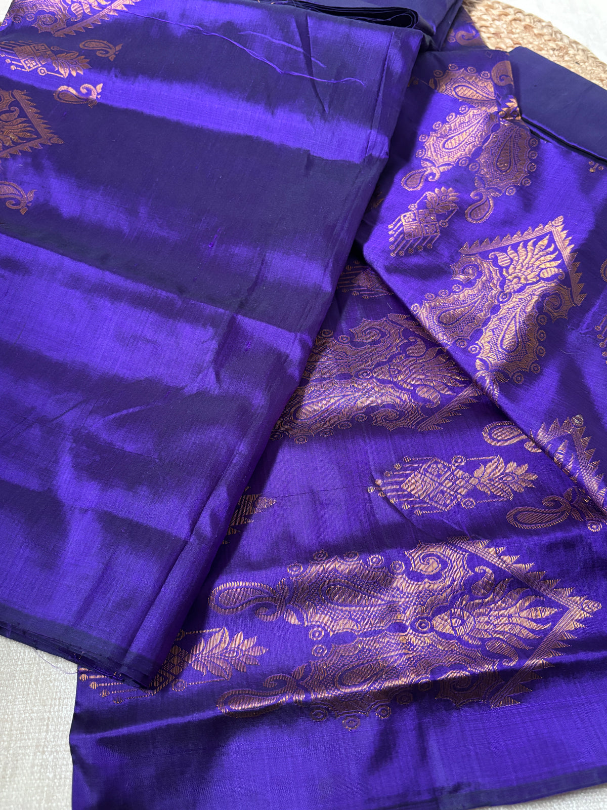Matching blouse piece included with Paat Mekhela Chador peacock lotus border daughter first Bihu gift authentic Assam mulberry silk