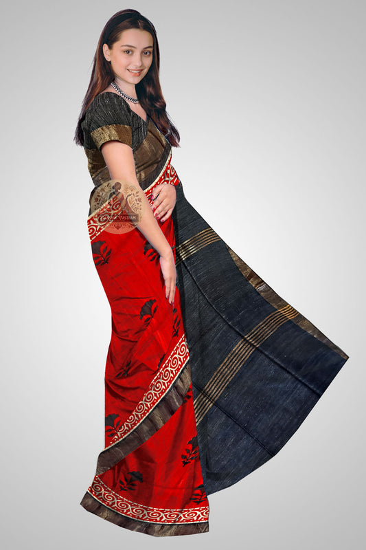 Shop Tussar Silk Saree – Side profile showcasing earthy weave