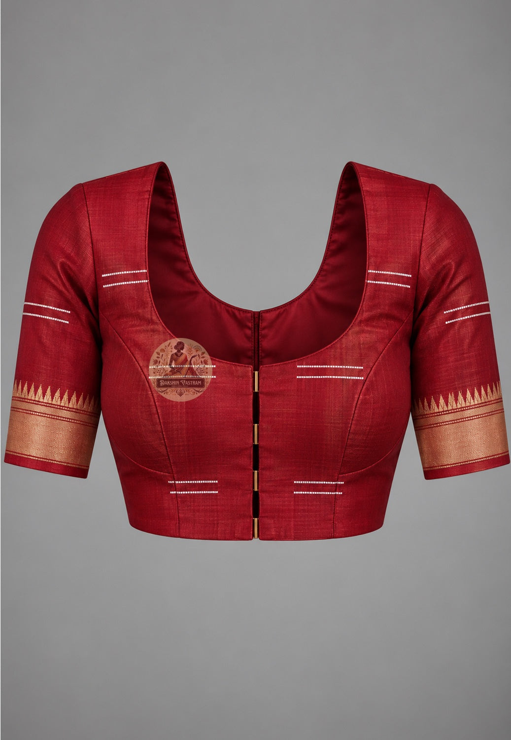 Matching blouse piece included with Bishnupur Katan silk festive handloom saree, pre-matched and handwoven for puja and festive occasions in West Bengal