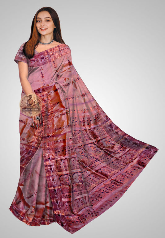 Buy Swarnachari Silk Saree online – Front view with golden motifs