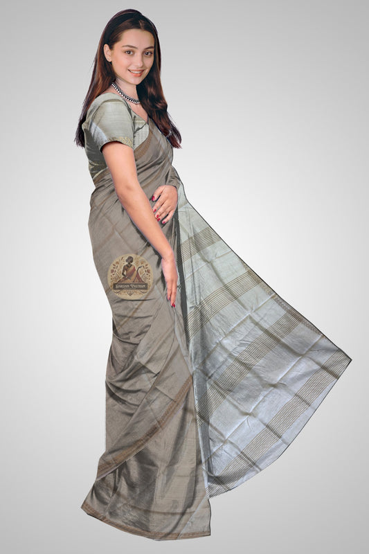 Close-up of Bishnupur pure silk weave showing dense thread structure, natural sheen and handloom craftsmanship