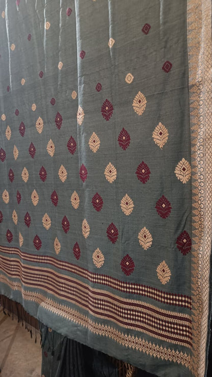 Shop Assam Silk Saree online – Side view showing Eri woven border