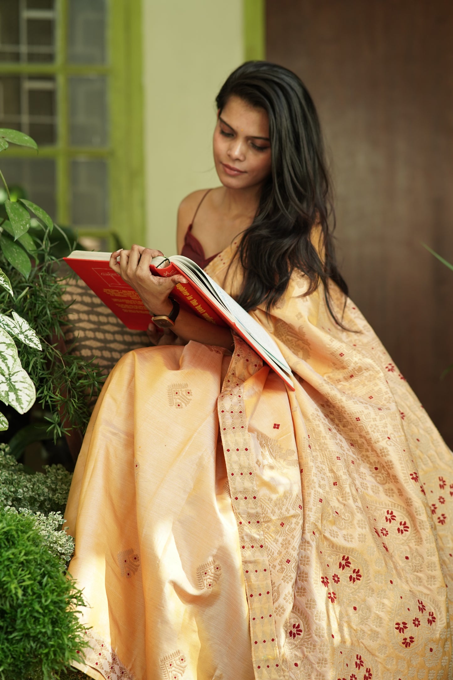 Shop Assam Saree online – Saree with stitched blouse view