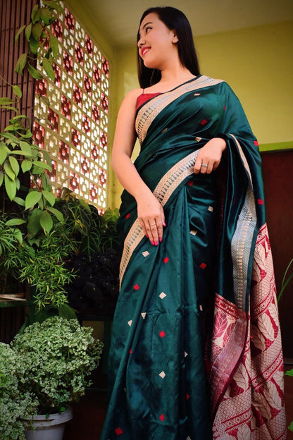 Buy Assam Silk Saree – Blouse piece shown with body fabric