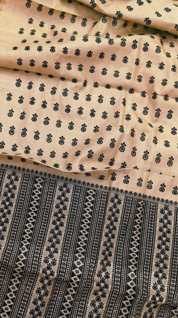 Assam Muga Silk Saree pallu with traditional handwoven motifs – rare wild silk fabric