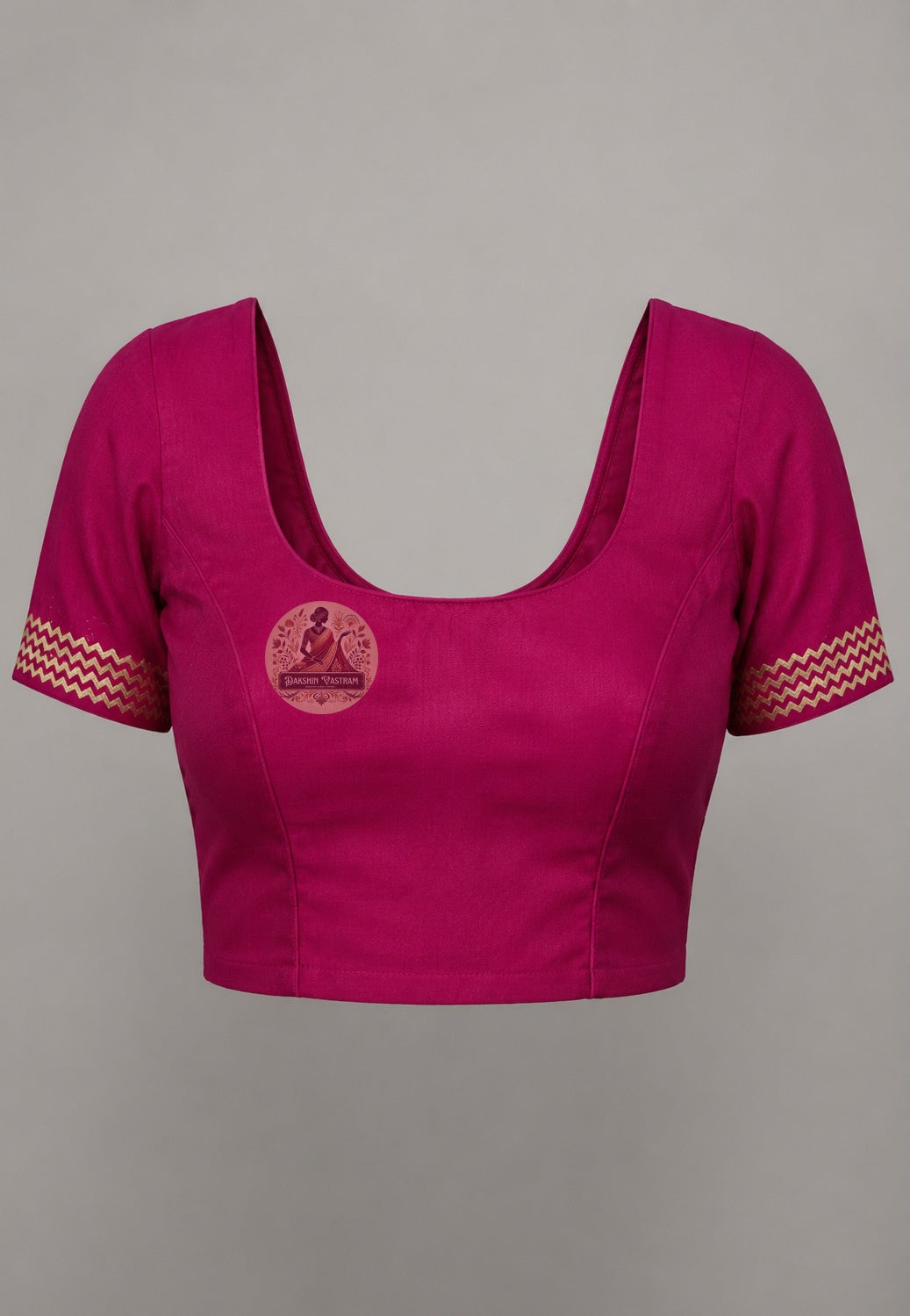 Front view of unstitched Katan silk blouse piece included with Bishnupur Silk Saree, featuring matching woven border and rich silk texture