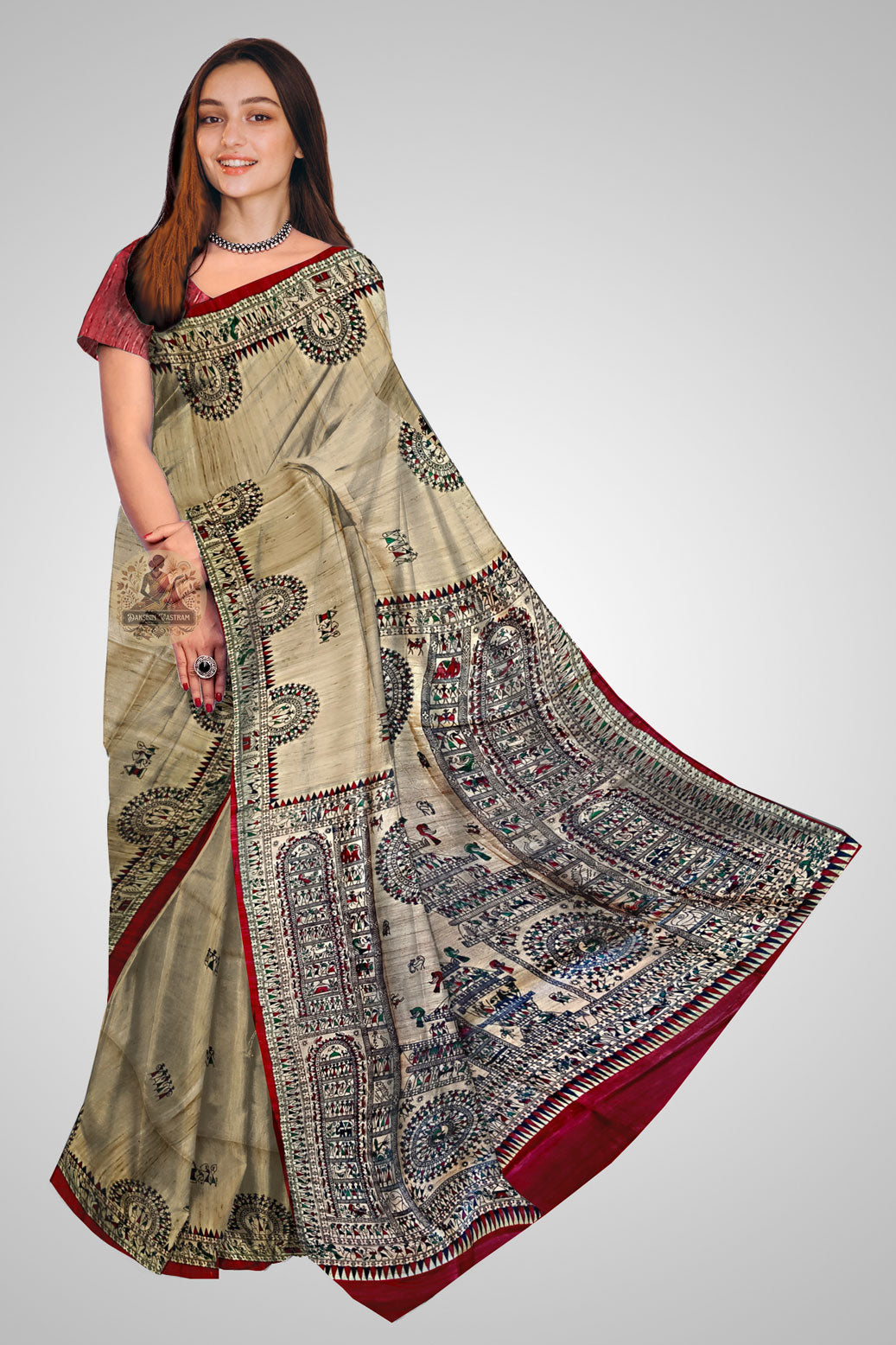 Buy Tussar Silk Saree online – Front view showing handloom detailing