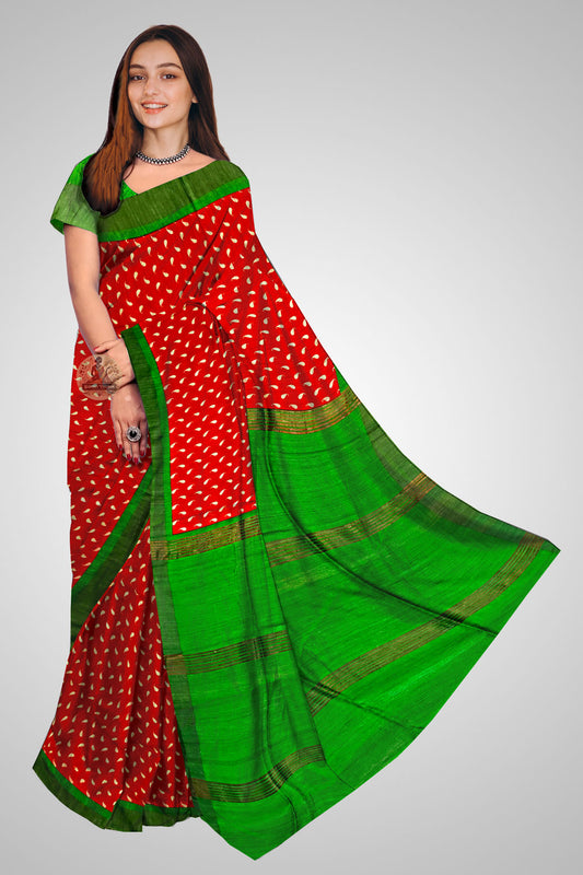 Buy Tussar Saree online – Handloom silk saree front view in natural texture