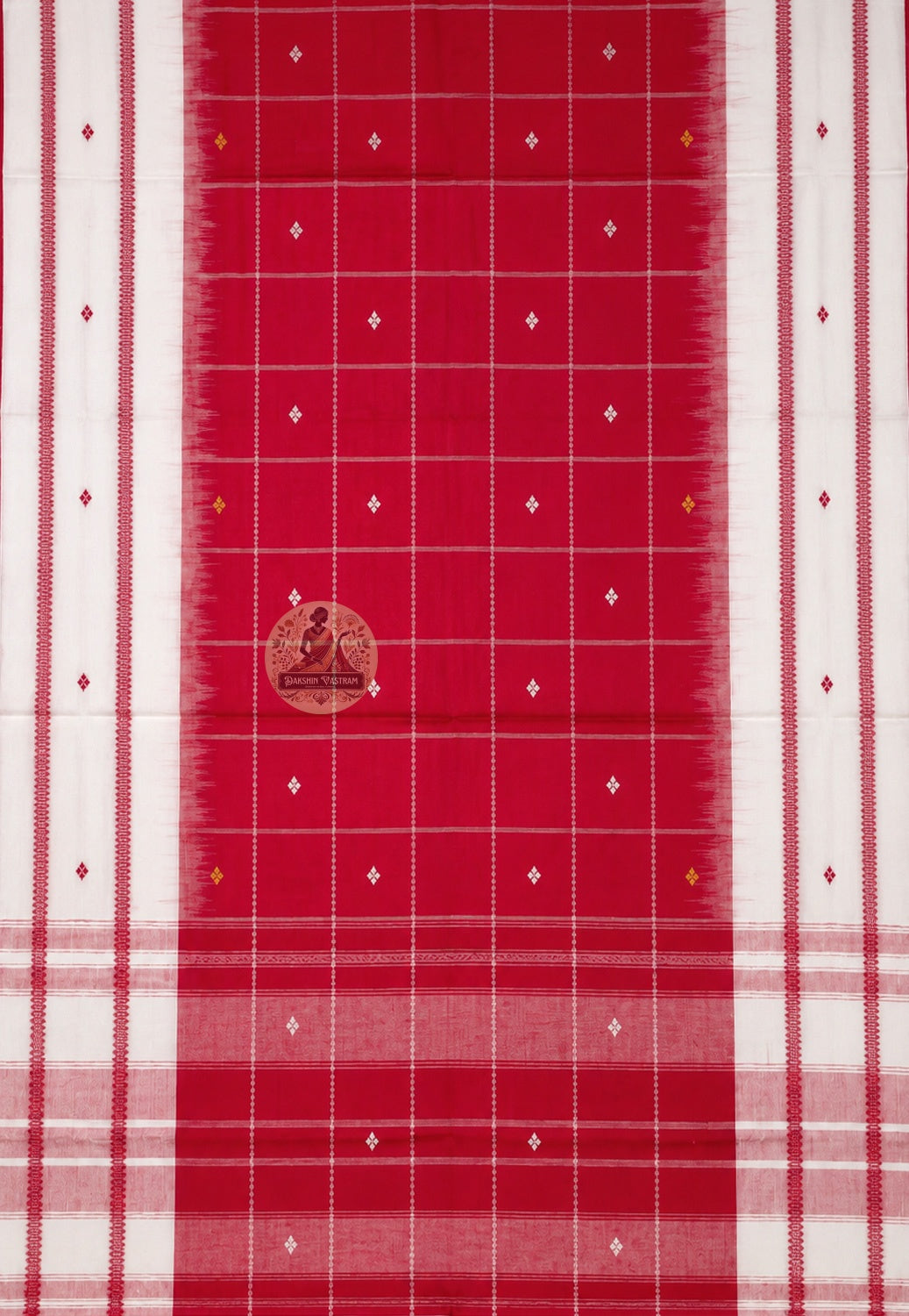 Close-up of handwoven weave texture on pure cotton saree from West Bengal artisan pit loom