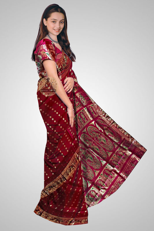 Shop Swarnachari Silk Saree online – Side view highlighting zari motifs
