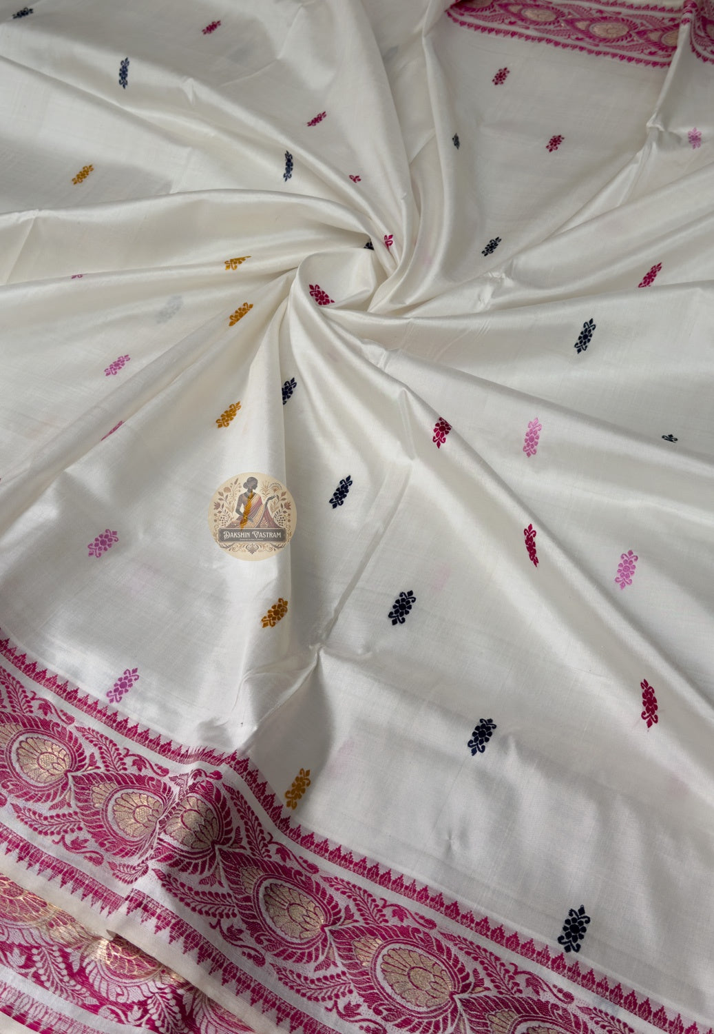 Rear view of Baluchari Silk Saree displaying pallu with Vishnu Dashavatara ten avatars master-woven in silk Bengal