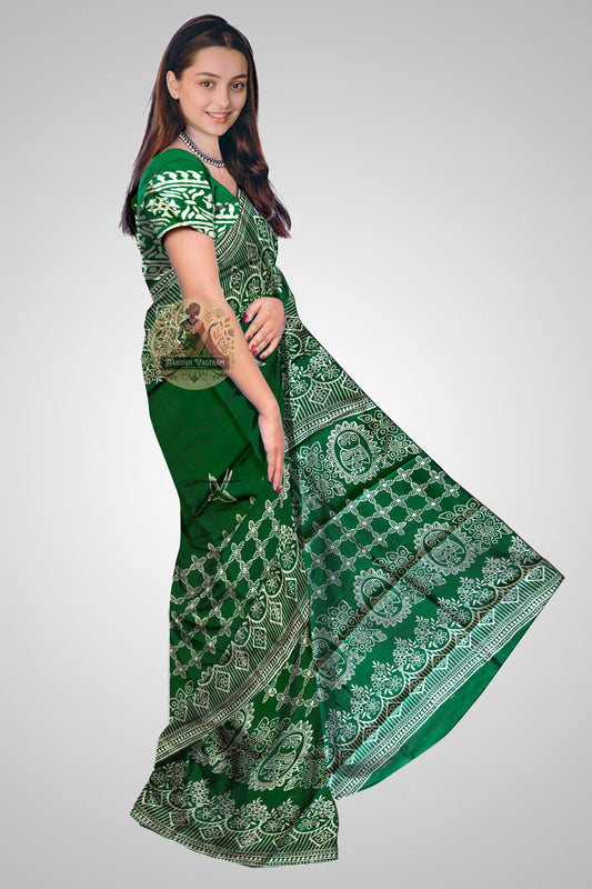 Shop Bishnupuri Silk Saree online – Side view showing block print motifs