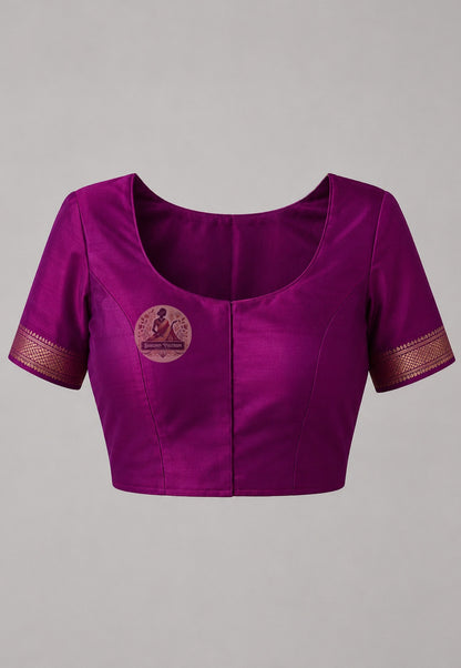 Front view of unstitched pure Katan silk blouse piece from Bishnupur Kotki Saree set, featuring matching woven border detail and the characteristic Kotki silk texture