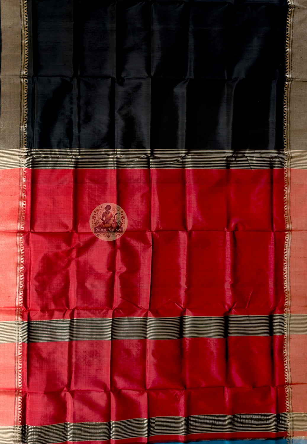 Close-up of Bishnupur Katan silk saree weave showing tightly woven pure silk texture and authentic Bengal buti heritage motif detail