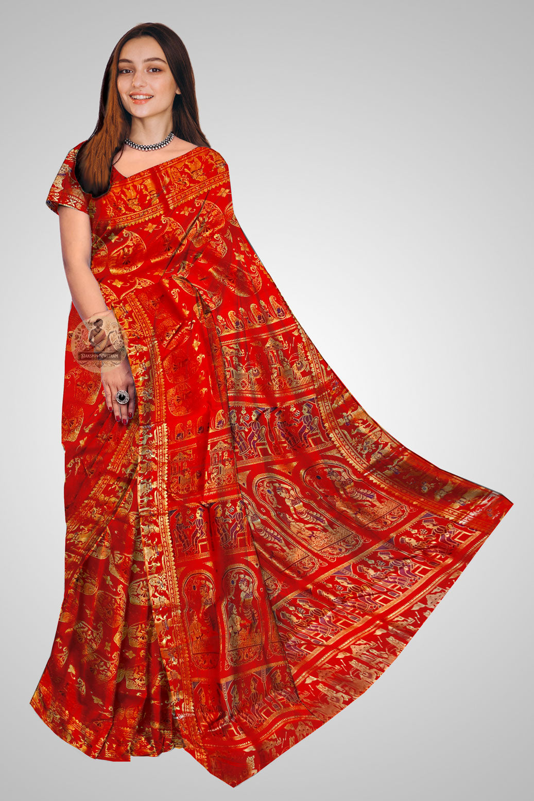 Buy Swarnachari Saree online – Front view of silk drape with zari work