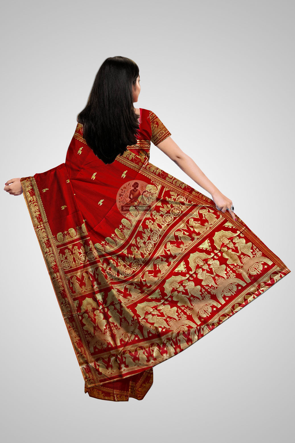 Buy Baluchari Saree online – Rear view with rich pallu art