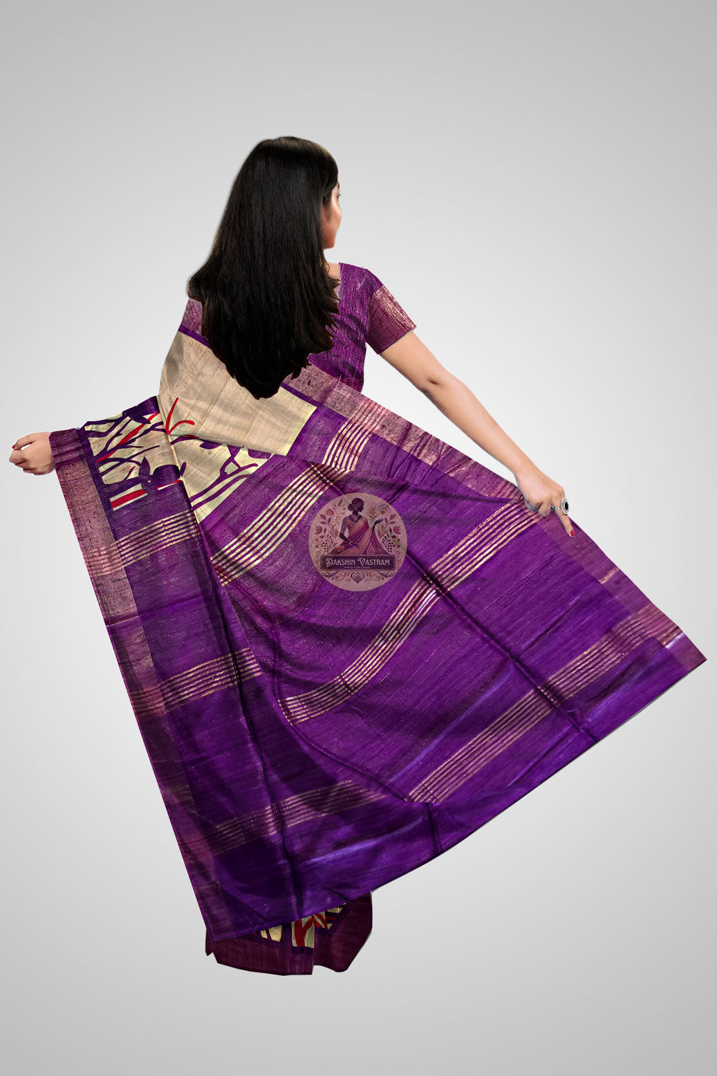 Explore Raw Silk Sarees Online – Rear view highlighting pallu design