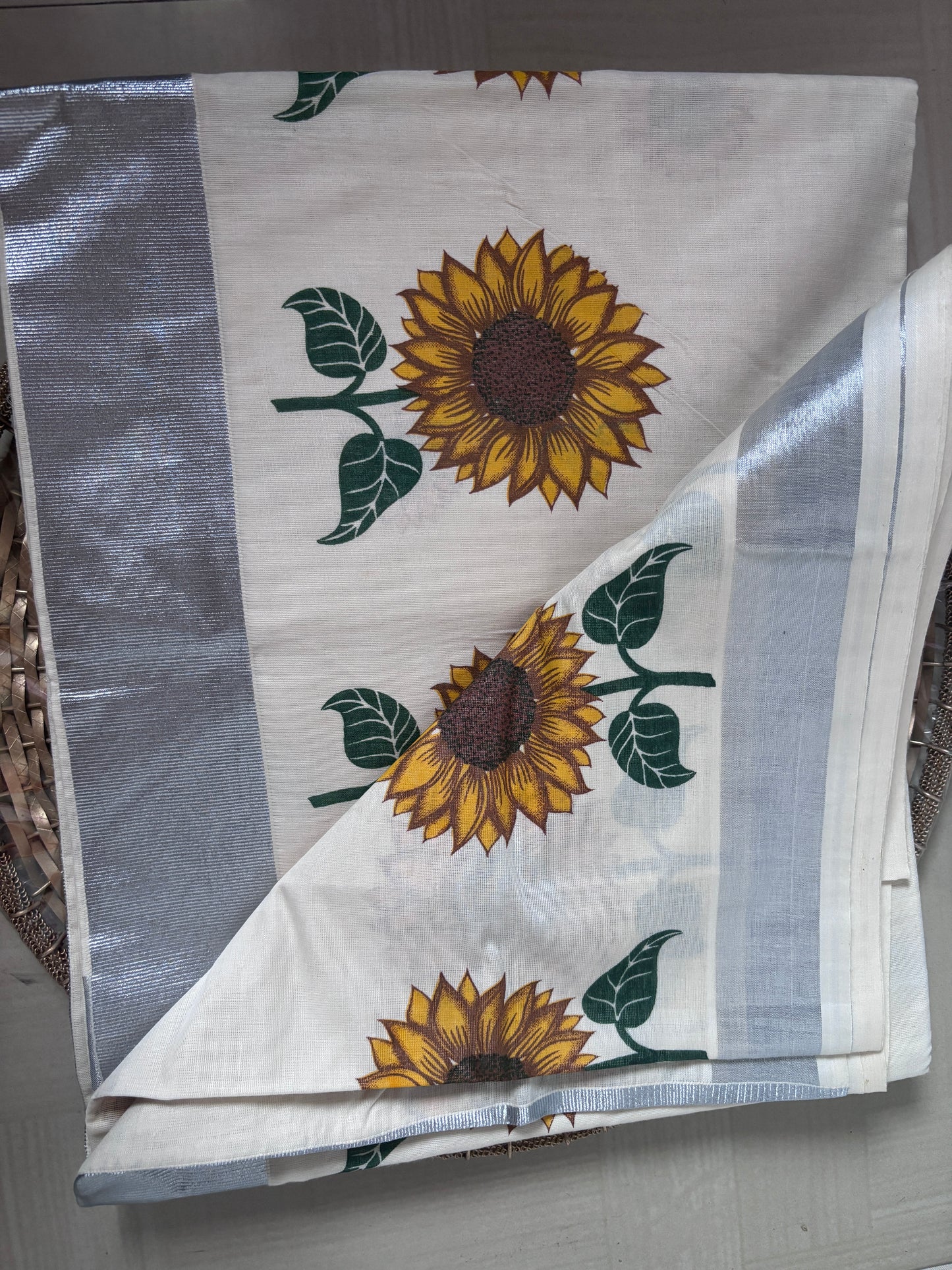 Buy Kerala Kasavu Saree online – View with stitched blouse