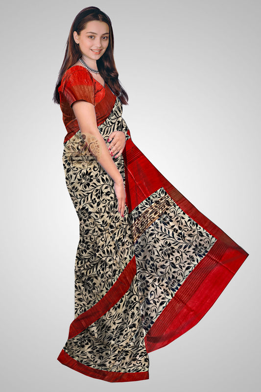 Traditional Tussar Saree online – Side view of rustic silk drape