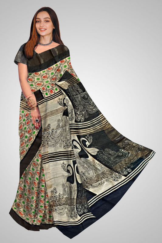 Buy Tussar Saree online – Handloom raw silk saree front view