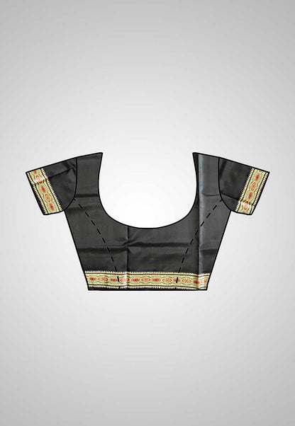 Blouse Piece: Matching blouse piece of the Handloom Baluchari Pure Silk Saree, showcasing its luxurious design.