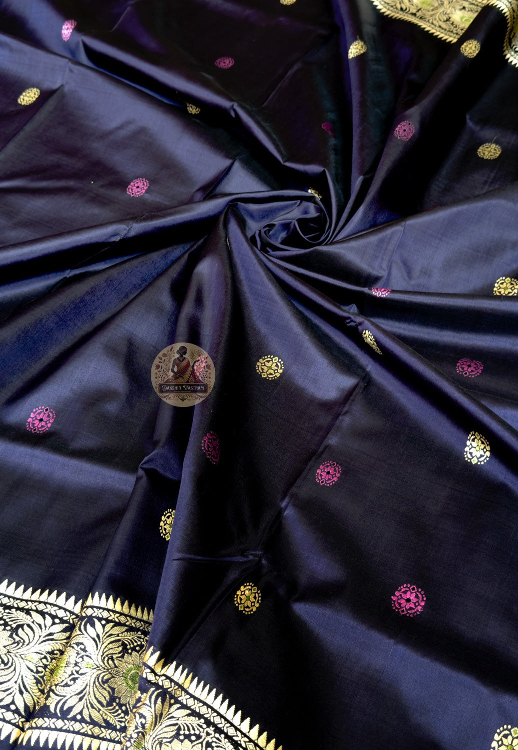 Close-up of master-woven Arjuna chariot scene in pallu of Baluchari Silk Saree, supplementary weft technique Bengal