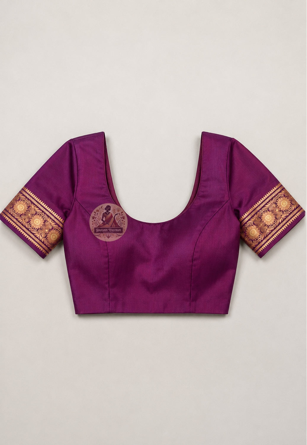 Matching unstitched blouse piece of premium Swarnachari silk saree in pure handloom silk with illuminating golden zari border trim, included with saree for tailoring