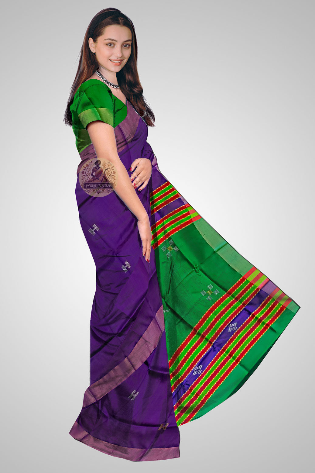 Shop Indian Katan Silk Saree online – Side profile showing intricate detailing