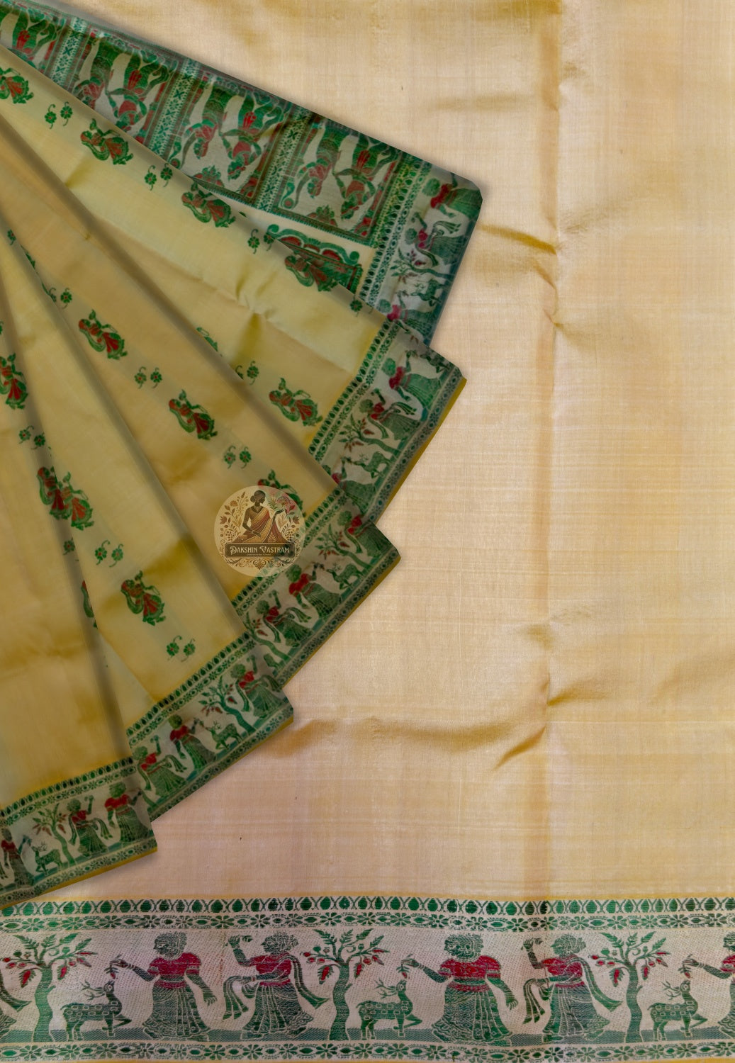 Artisan-woven Baluchari silk saree from Bengal — refined fine detailing across pallu, border and body