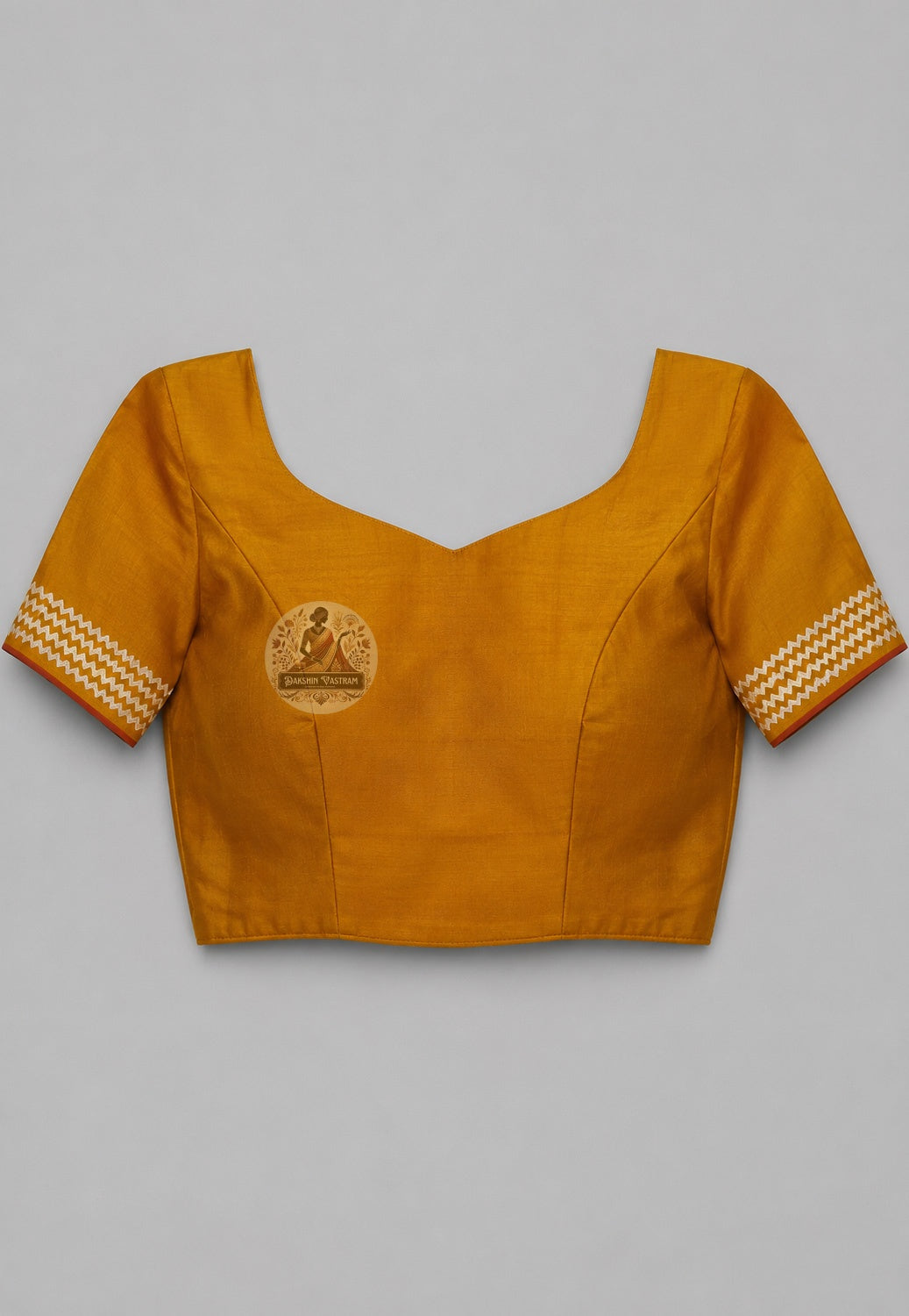 Close-up of blouse piece of Bishnupur Pure Katan Silk Saree featuring hand-woven traditional border detailing in fine structured pure Katan silk from Bishnupur Bengal by Dakshin Vastram