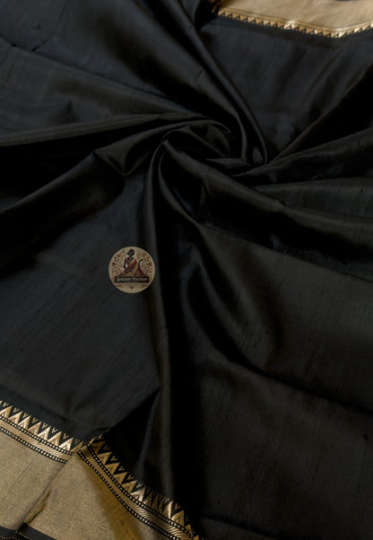 Full saree view of Bishnupur pure Katan silk collector's handloom saree with matching blouse piece, crafted by artisan weavers in West Bengal