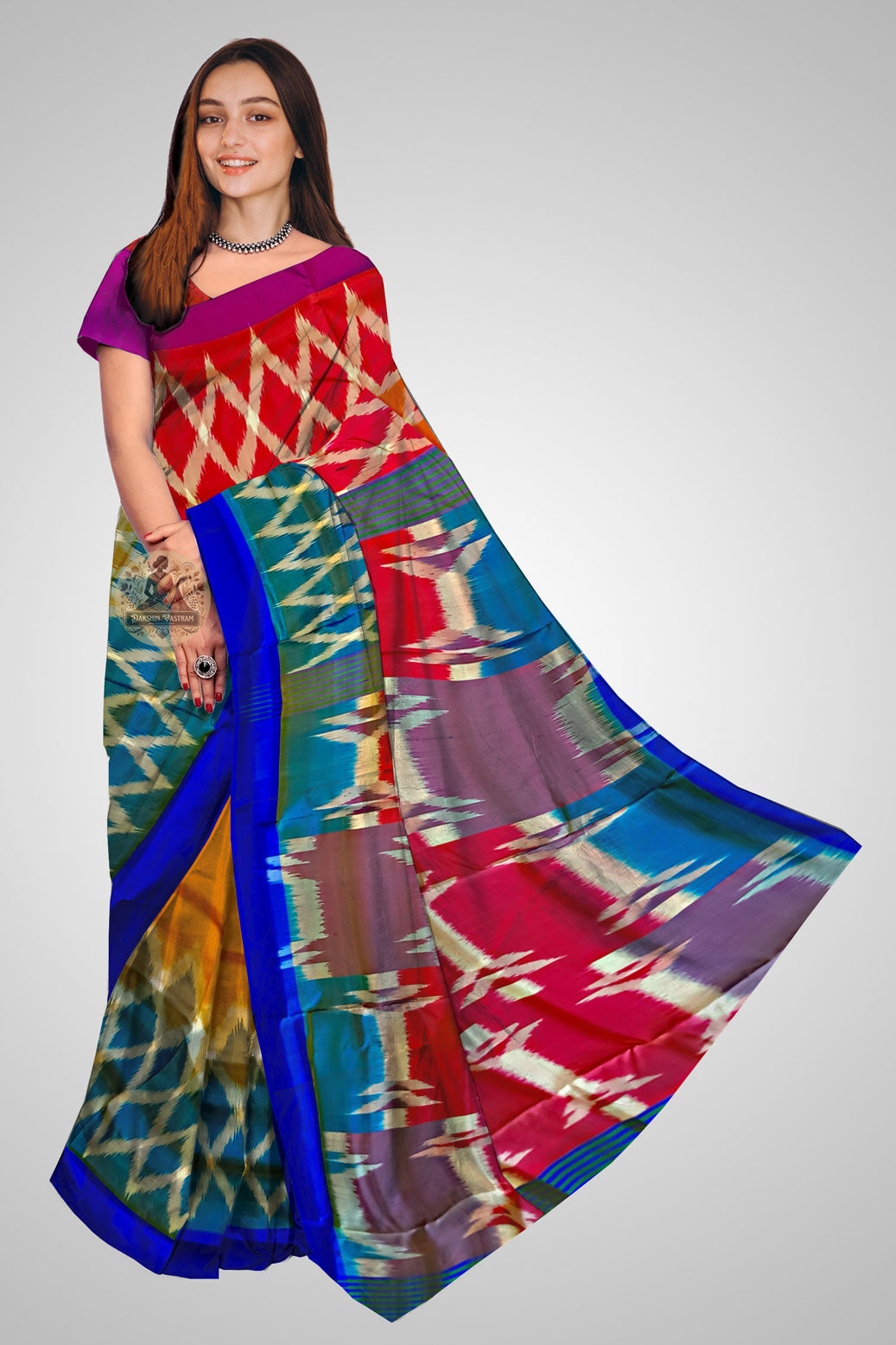 Buy Pure Katan Silk Saree online – Front view showing premium handloom drape