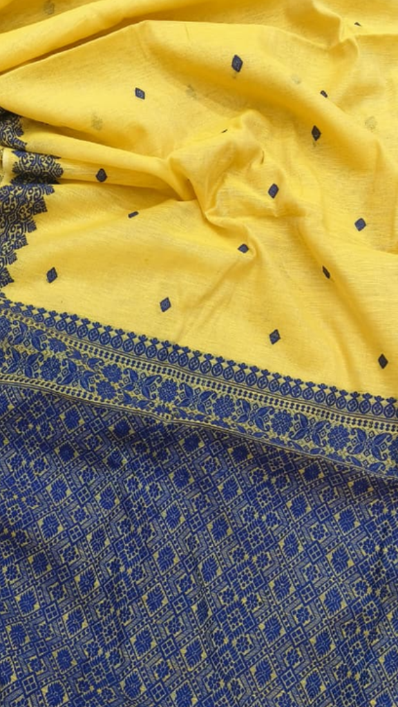 Handwoven Indian silk saree for cultural events and weddings in the UK, Eri silk with Mulberry border by Dakshin Vastram
