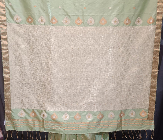 Buy Toss Mulberry Assam Silk Saree – Rear angle with elegant drape