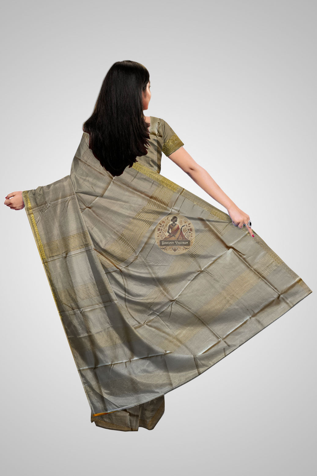 Buy Handloom Silk Saree with Zari – Rear view showing pallu and finish