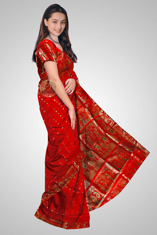 Shop Bengal Swarnachari Silk Saree online – Side profile showing zari details