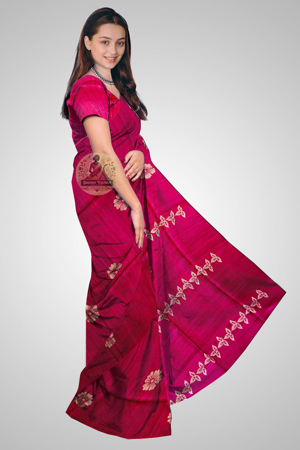 Shop Raw Silk Saree online – Side profile highlighting rustic charm