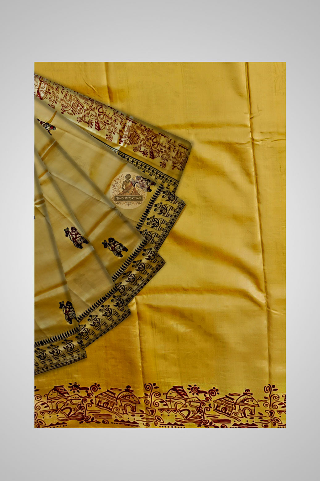 Buy Block Print Pure Silk Saree – Close-up view of handmade details