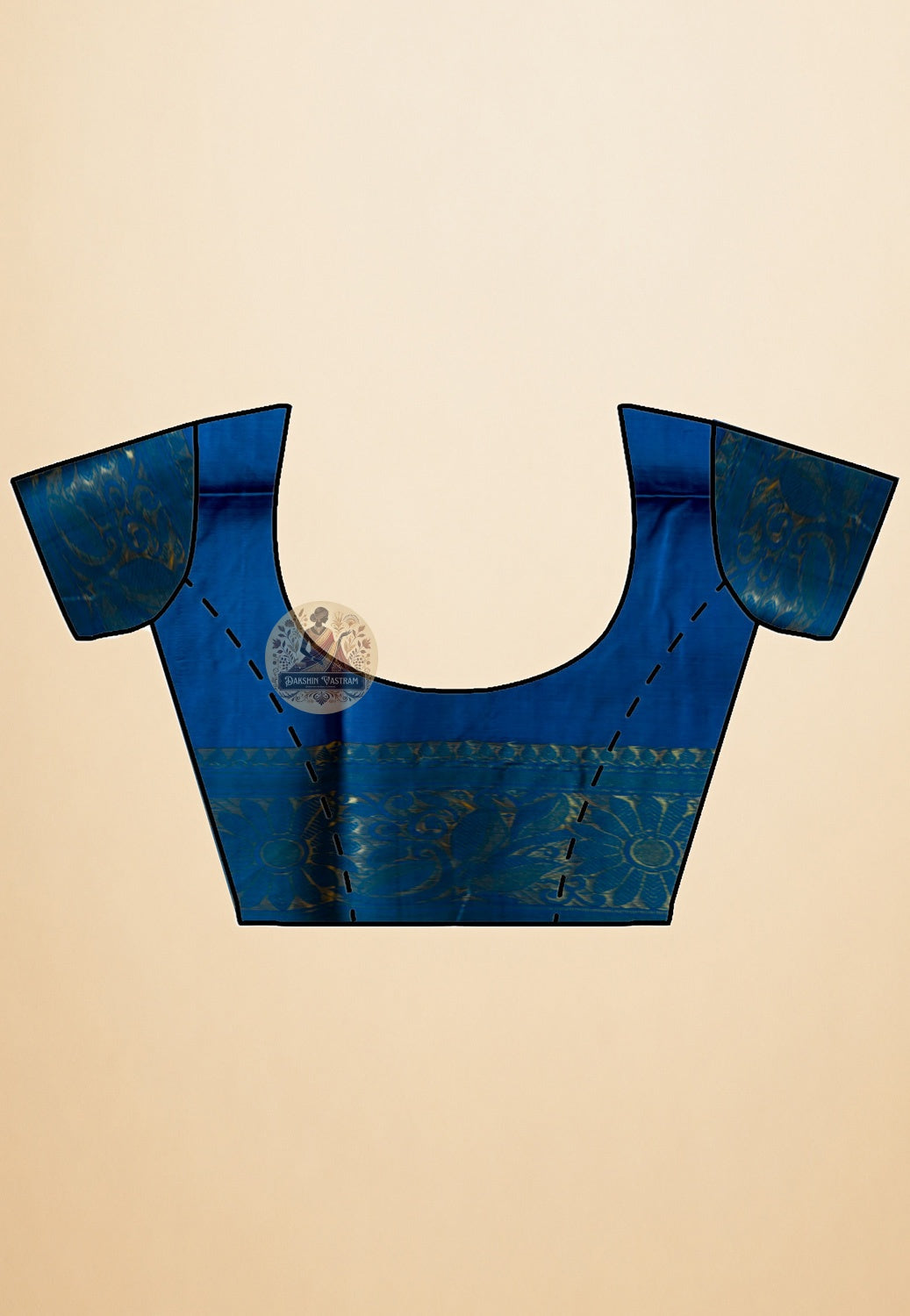 Close-up of blouse piece of Bishnupur Silk Kolakhetra Saree featuring hand-woven geometric Kolakhetra border detailing in fine pure Katan silk from Bishnupur Bengal by Dakshin Vastram