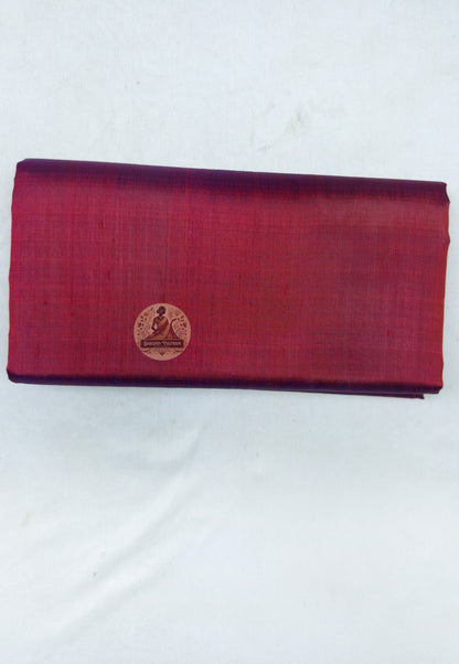 Full saree view of deep pink Bishnupur handloom silk saree with a continuous plain design