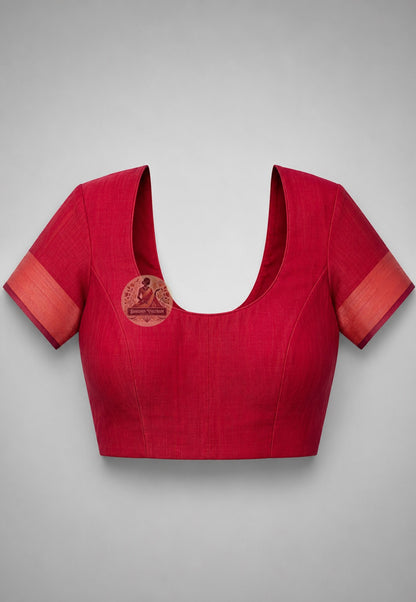 Matching unstitched blouse piece of Bishnupur Katan silk saree in pure naturally lustrous Katan silk with border trim, included with saree for tailoring — the quiet statement carried through