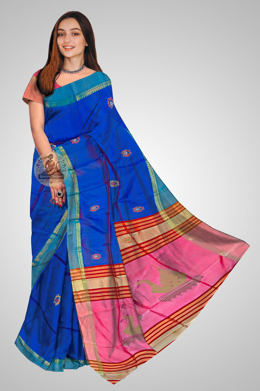 Shop Pure Silk Saree – Front view of artisanal silk craftsmanship