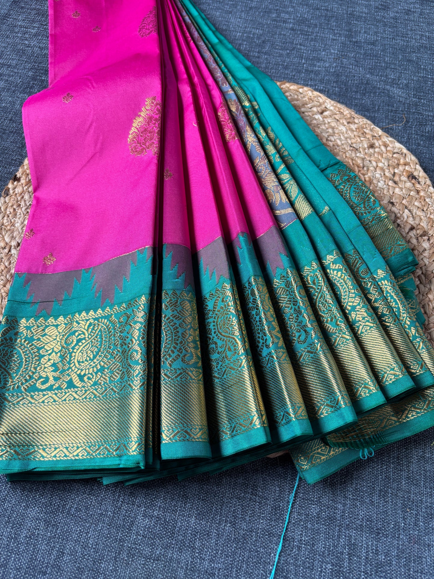 Semi Kanjivaram saree flat lay showing lightweight silk blend – regular wear Indian saree UK delivery