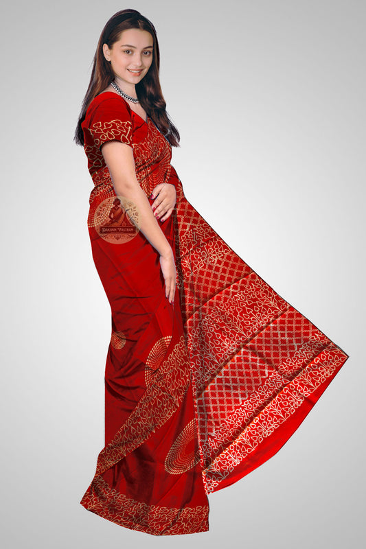 Shop Pure Katan Silk Saree online – Side drape showing printed motifs
