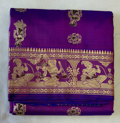 Full view of Baluchari Silk Saree by Dakshin Vastram — the art of looking closely in pure Bengal silk, handwoven in Bishnupur for weddings, Diwali and cultural celebrations across UK, USA, EU and India