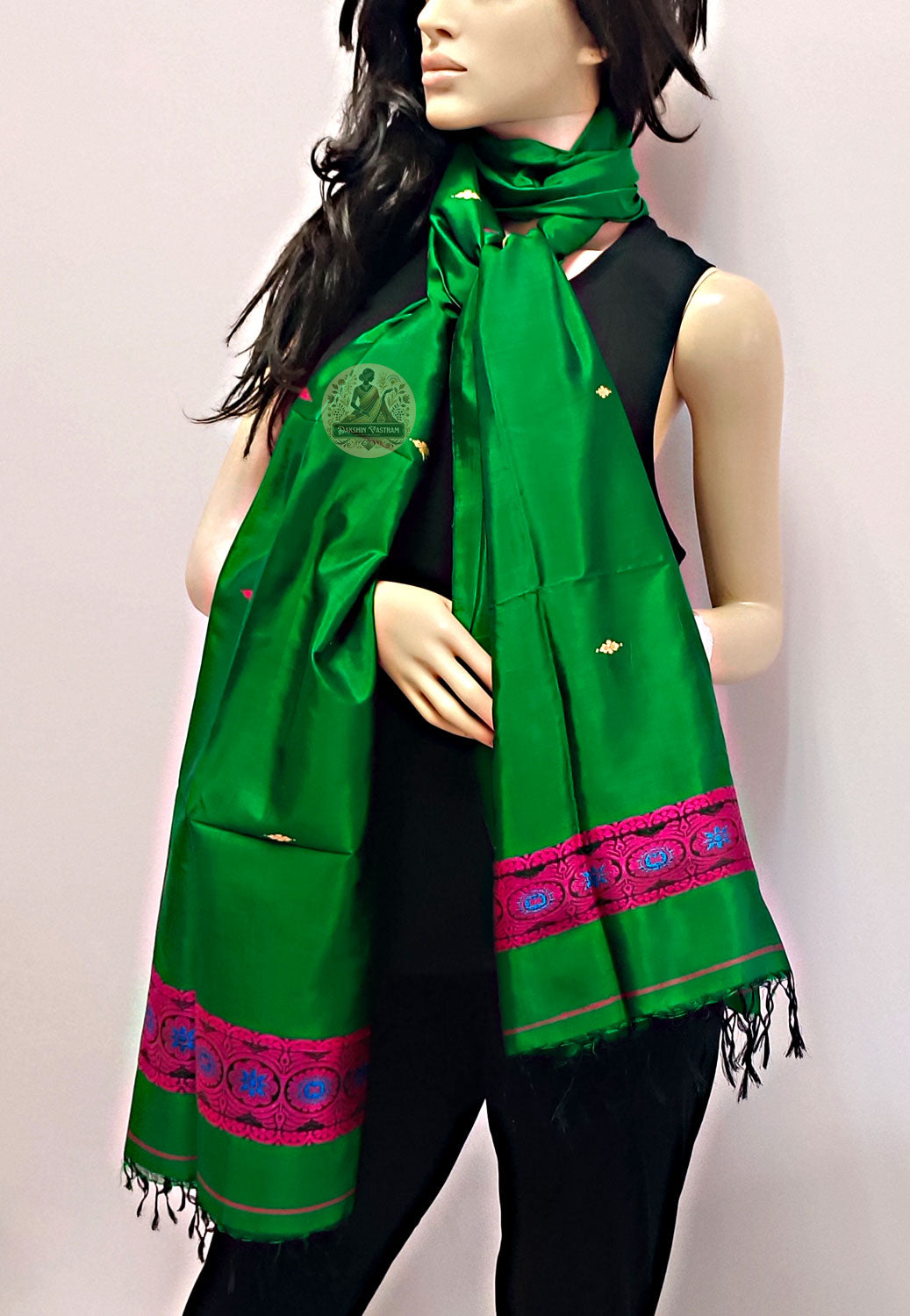 Shop Indian Silk Stole – Side angle showing flowy silk finish