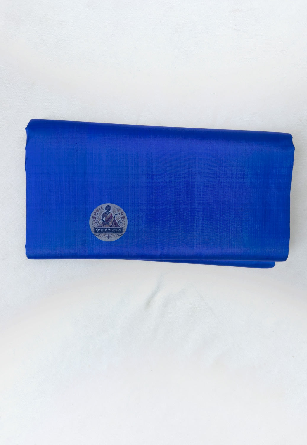 Full saree view of royal blue Bishnupur handloom silk saree with an uninterrupted plain design
