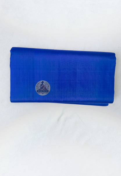 Full saree view of royal blue Bishnupur handloom silk saree with an uninterrupted plain design