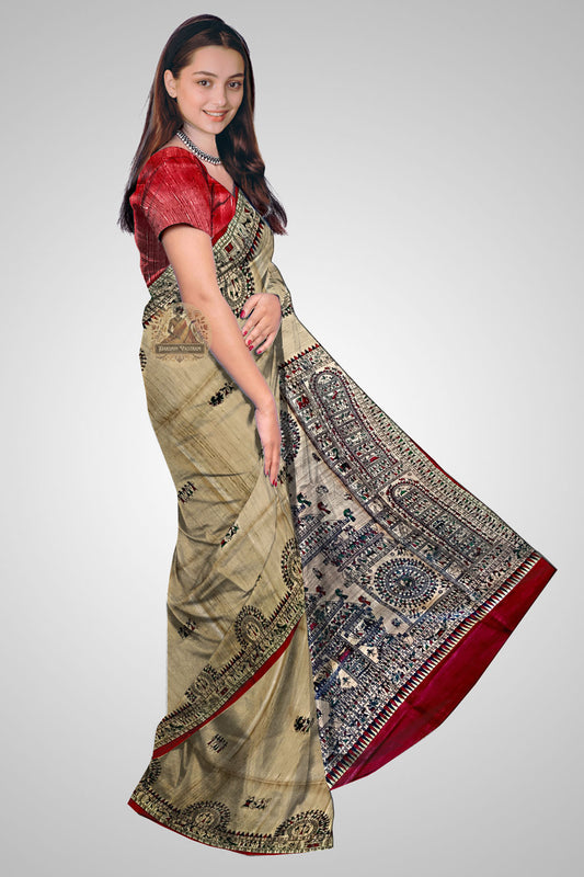Shop Indian Silk Sarees – Side profile with rustic Tussar texture