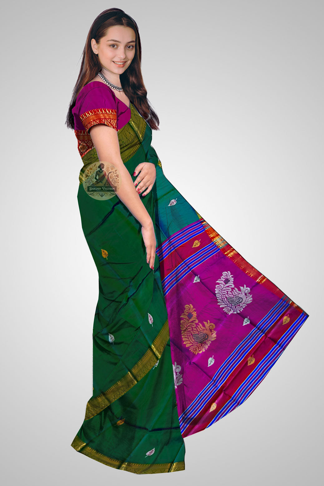 Shop Indian Silk Saree online – Side profile of pure silk drape
